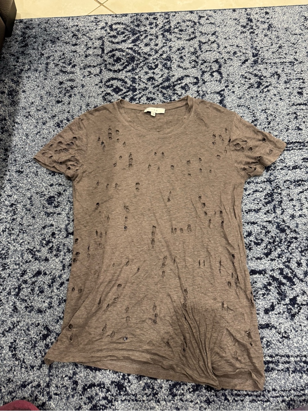 IRO Distressed Short-Sleeve Tee in Taupe